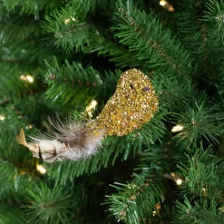 6.5" Gold Sequined Bird with Feather Tail Christmas Ornament with Clip