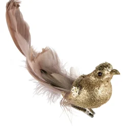 6" Gold Sequins and Glitter Bird with Clip and Feathers Christmas Ornament