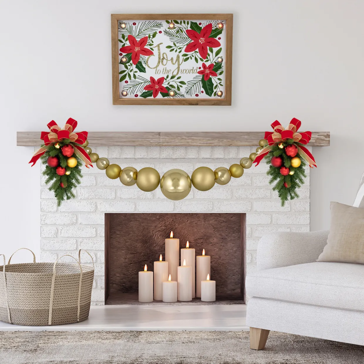 6' Gold Shiny and Matte Shatterproof Ball Christmas Swag