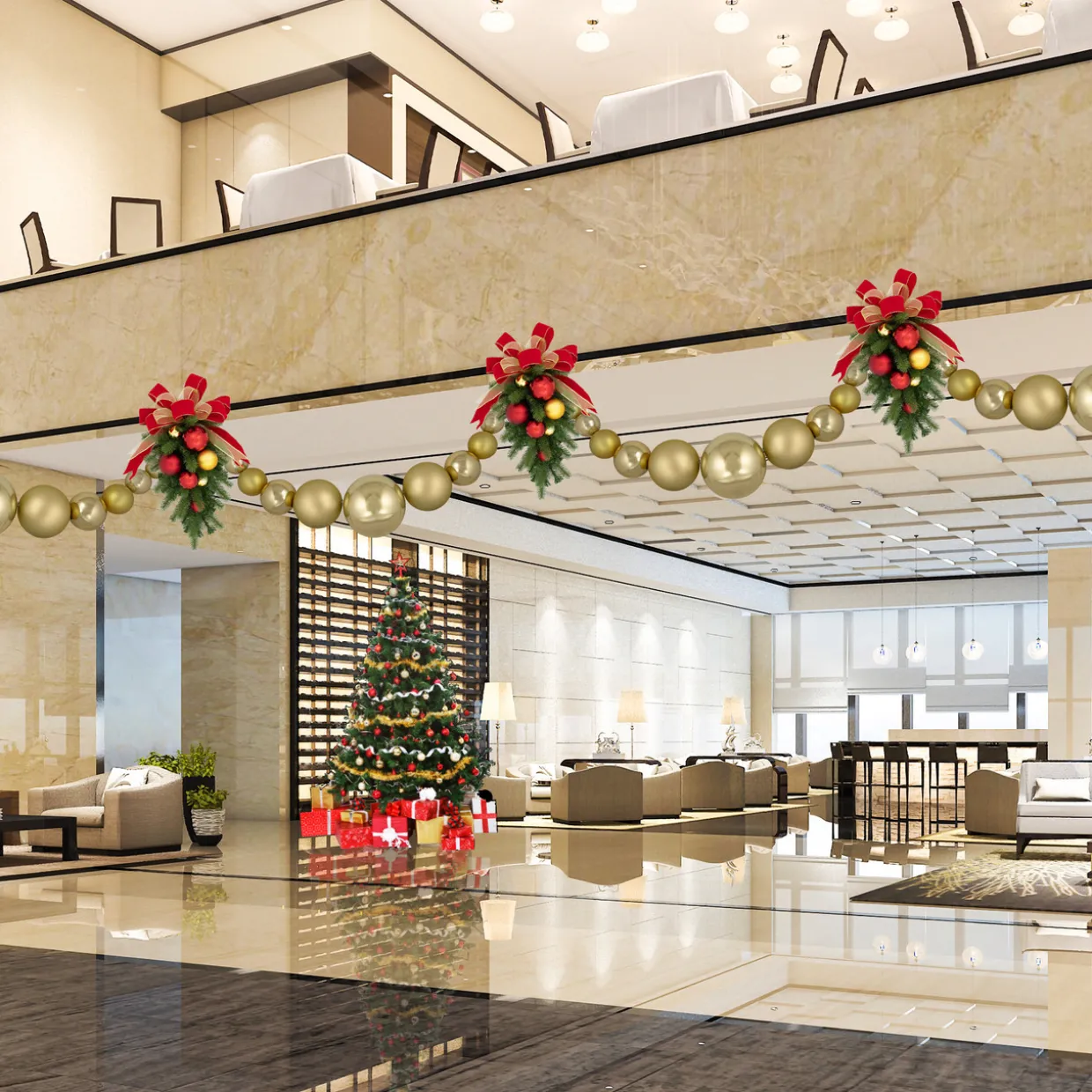 6' Gold Shiny and Matte Shatterproof Ball Christmas Swag