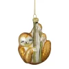 4" Gold Sloth with Bamboo Glass Christmas Ornament