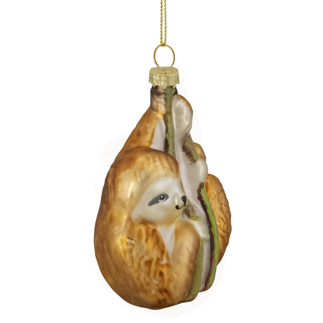 4" Gold Sloth with Bamboo Glass Christmas Ornament