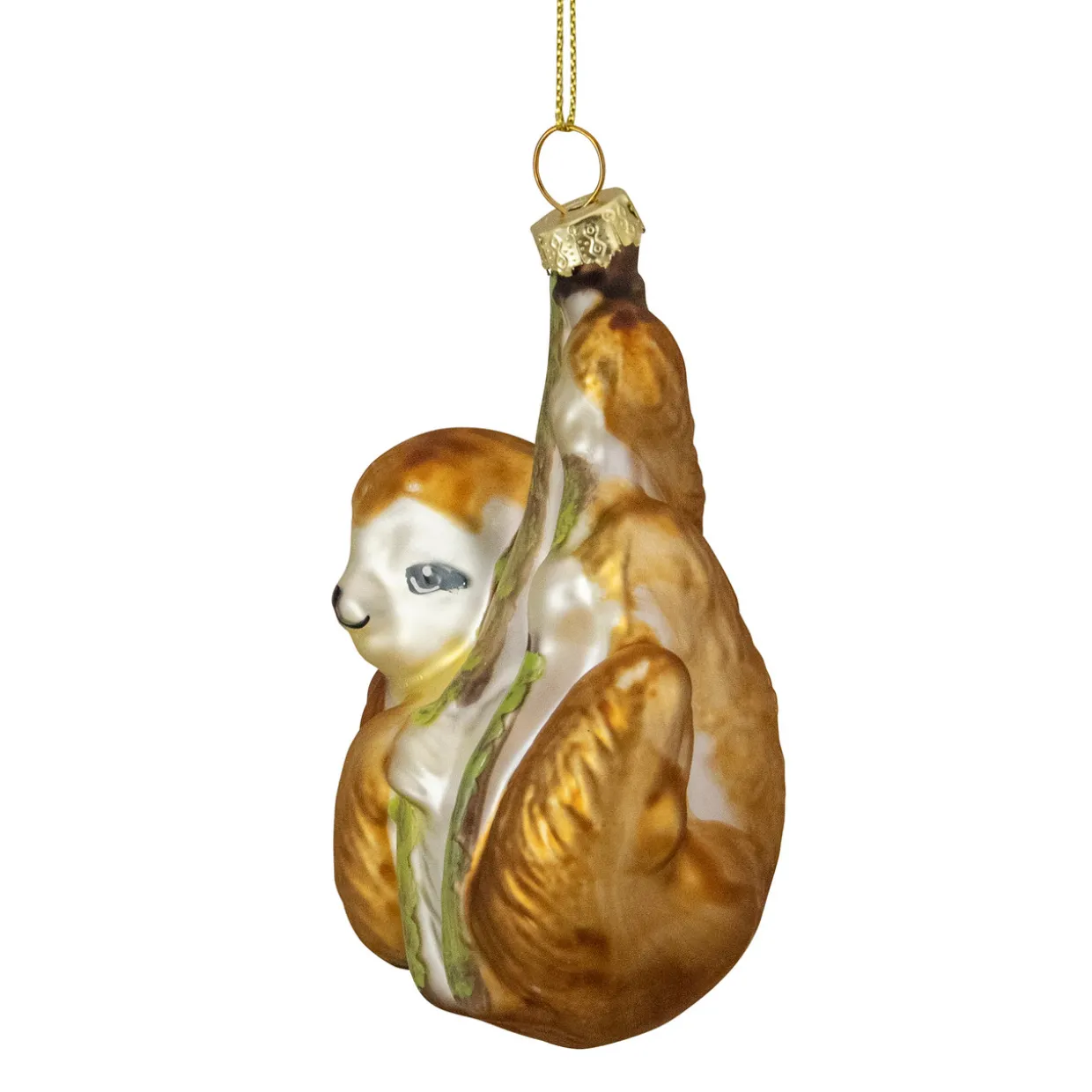 4" Gold Sloth with Bamboo Glass Christmas Ornament