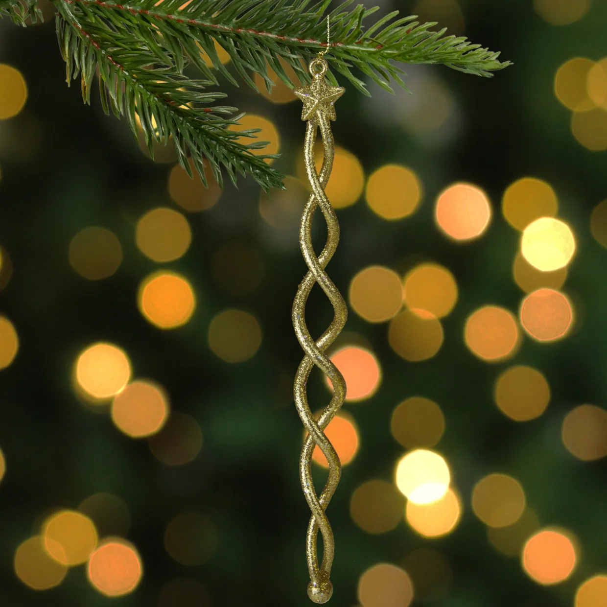8.75" Gold Spiral Icicle With a Star Christmas Ornament
