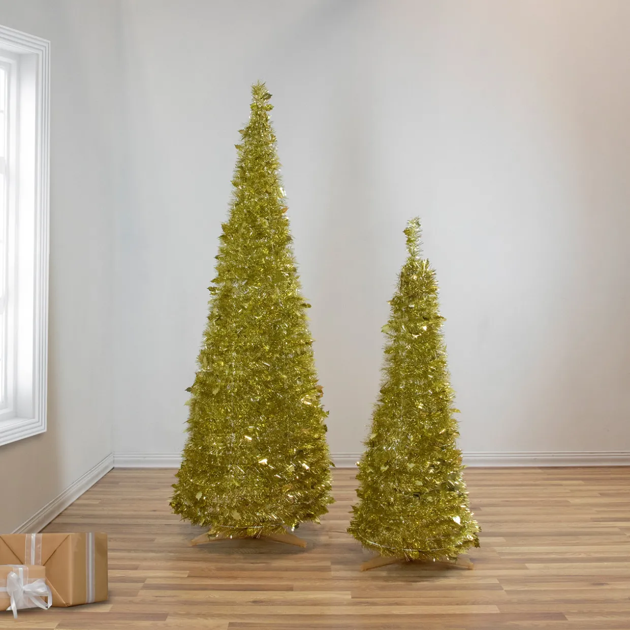 4' Gold Tinsel Pop-Up Artificial Christmas Tree, Unlit