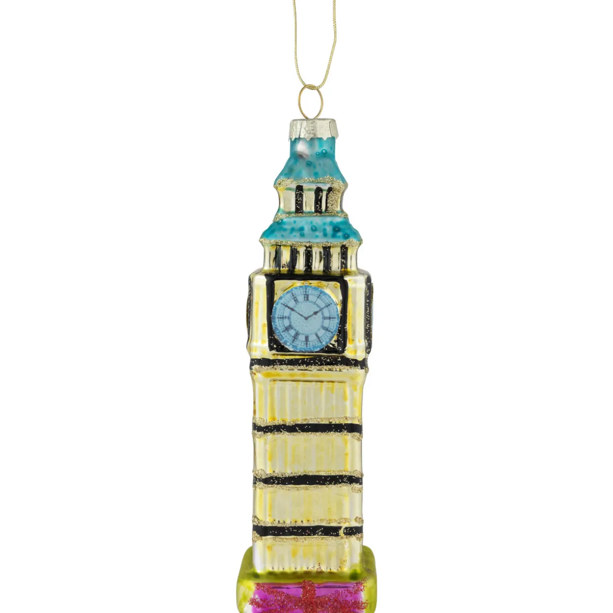5.5" Golden Big Ben Glittered Glass Christmas Hanging Ornament
