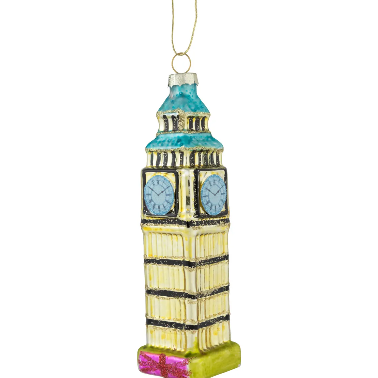 5.5" Golden Big Ben Glittered Glass Christmas Hanging Ornament