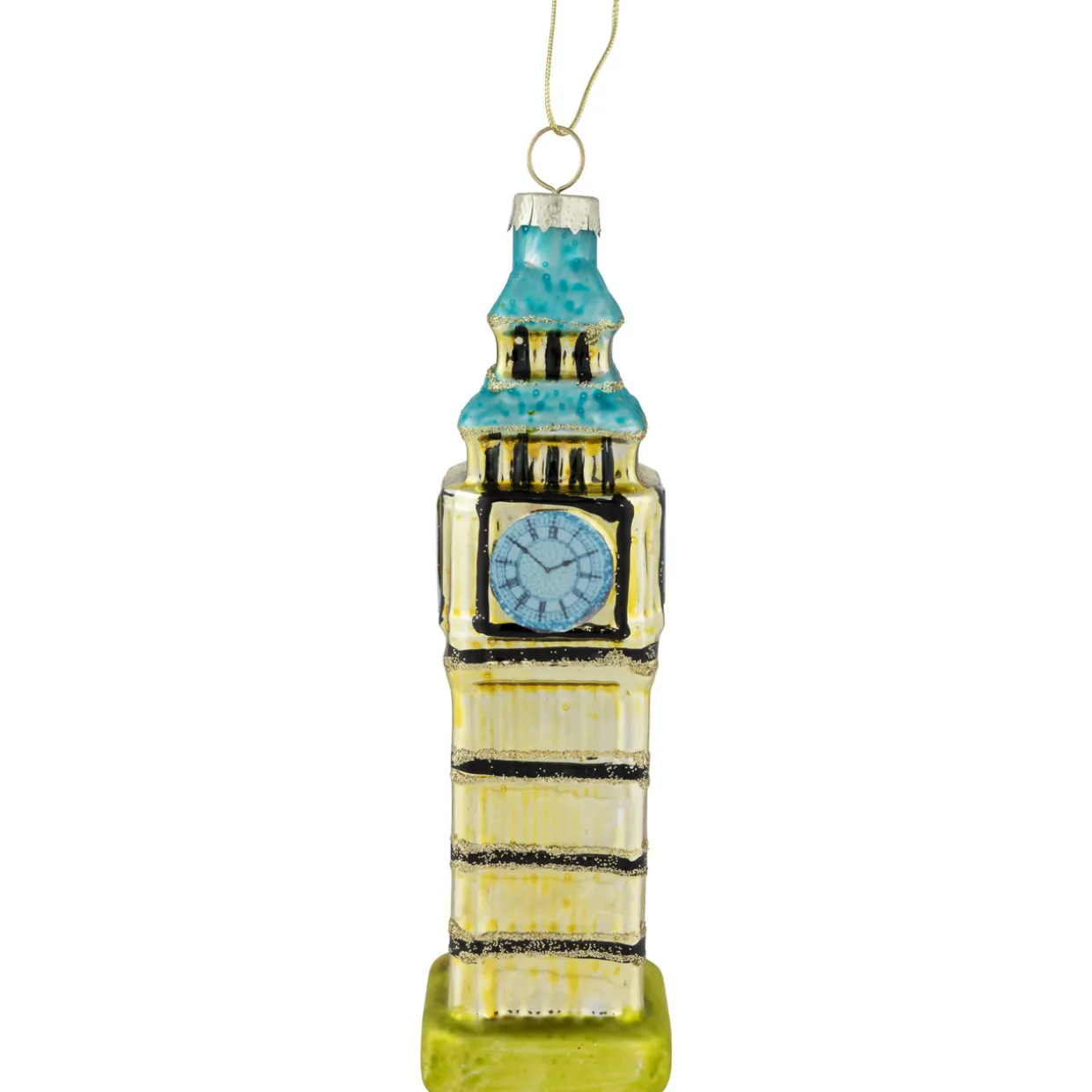 5.5" Golden Big Ben Glittered Glass Christmas Hanging Ornament