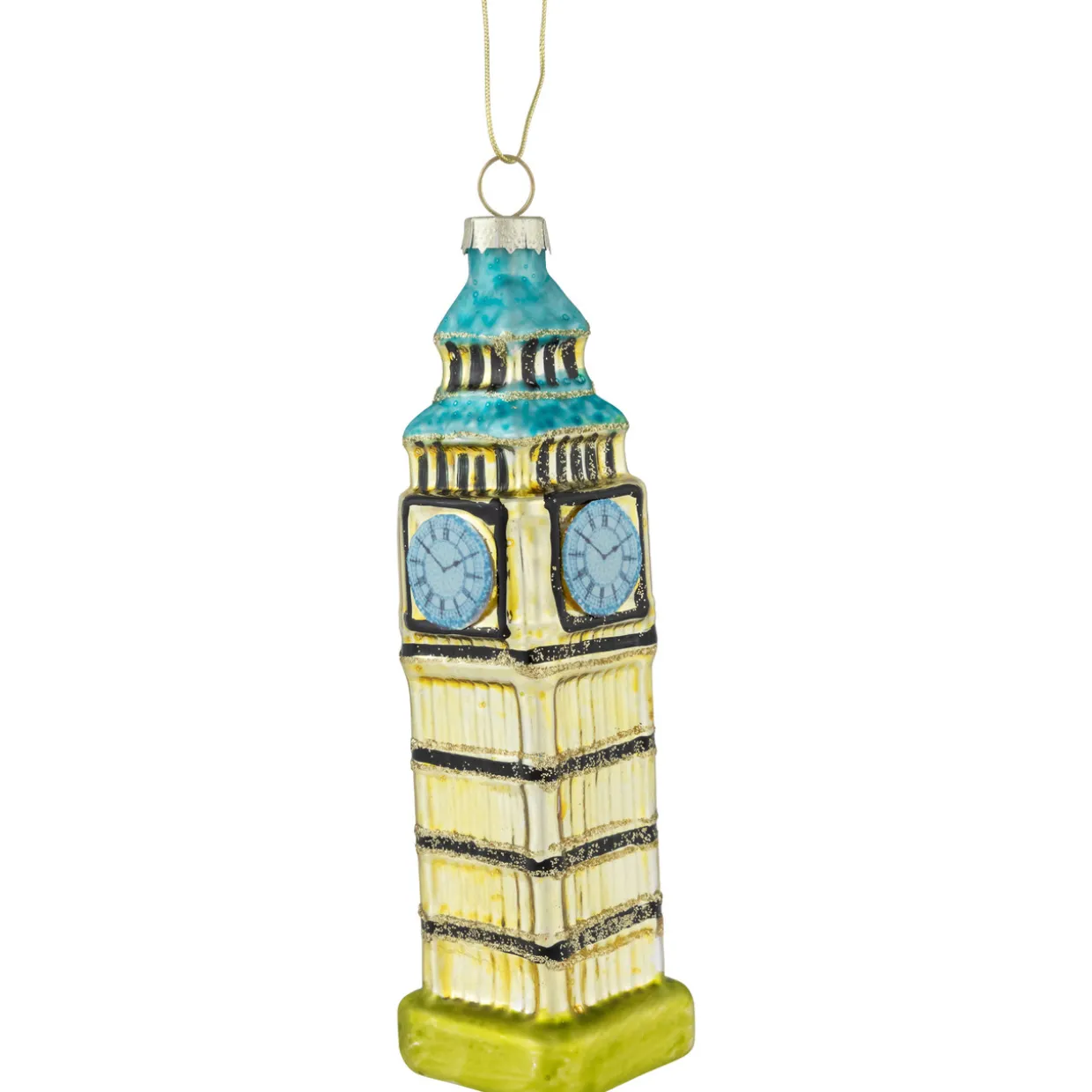 5.5" Golden Big Ben Glittered Glass Christmas Hanging Ornament