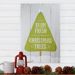 24” Gray and Green Farm Fresh Christmas Trees Wooden Hanging Wall Sign