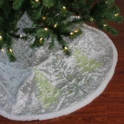 48" Gray and Green Traditional Trees Embossed Christmas Tree Skirt