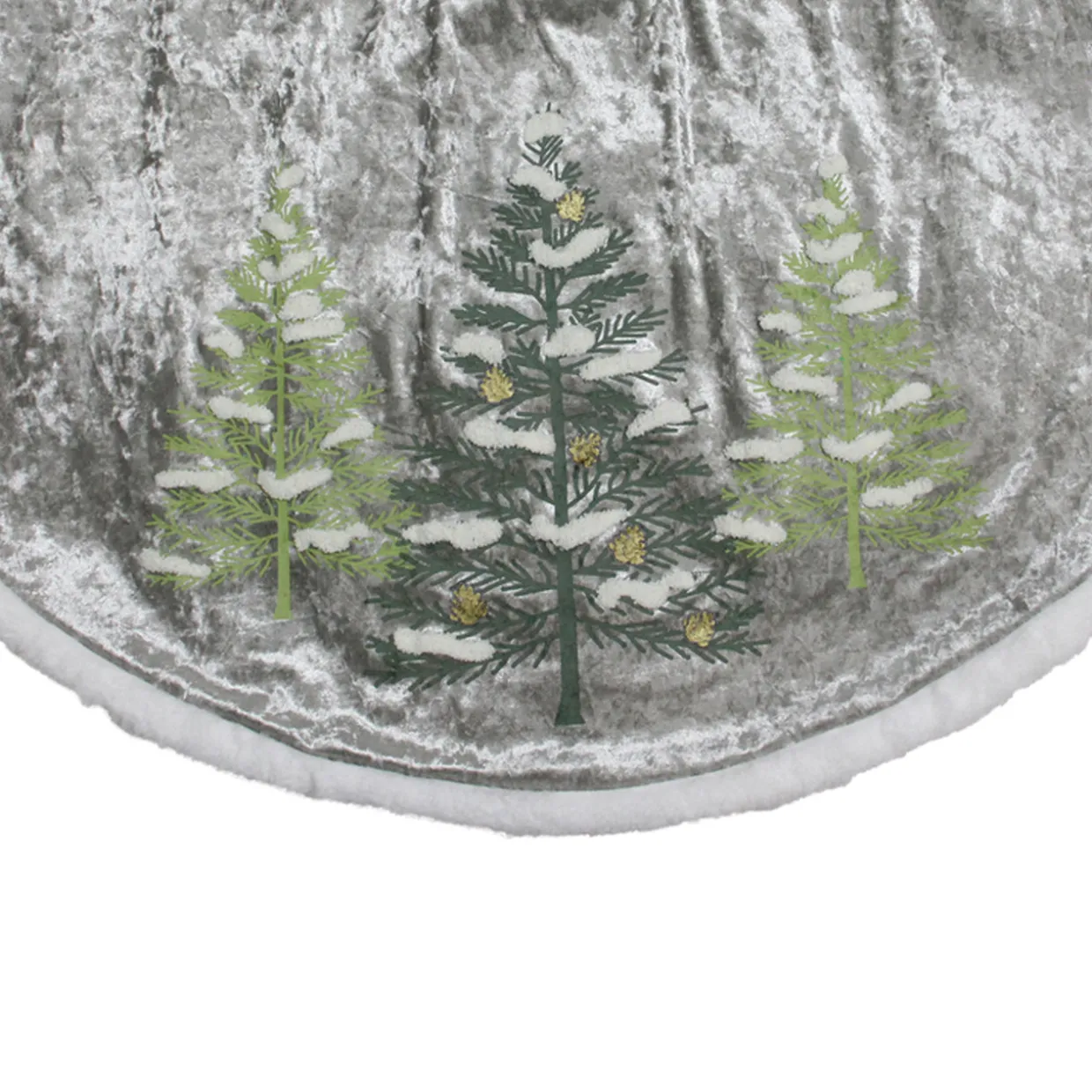 48" Gray and Green Traditional Trees Embossed Christmas Tree Skirt