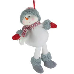 14" Gray and Red Plush Snowman Hanging Christmas Ornament