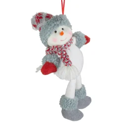 14" Gray and Red Plush Snowman Hanging Christmas Ornament