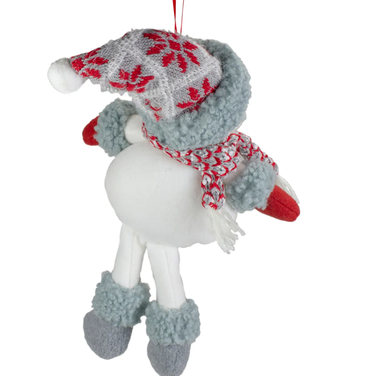 14" Gray and Red Plush Snowman Hanging Christmas Ornament