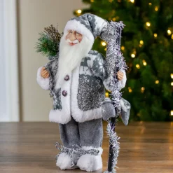 16" Gray and White Country Santa Claus Christmas Figure