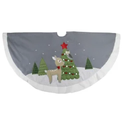 48" Gray and White Deer with Owl Christmas Tree Skirt
