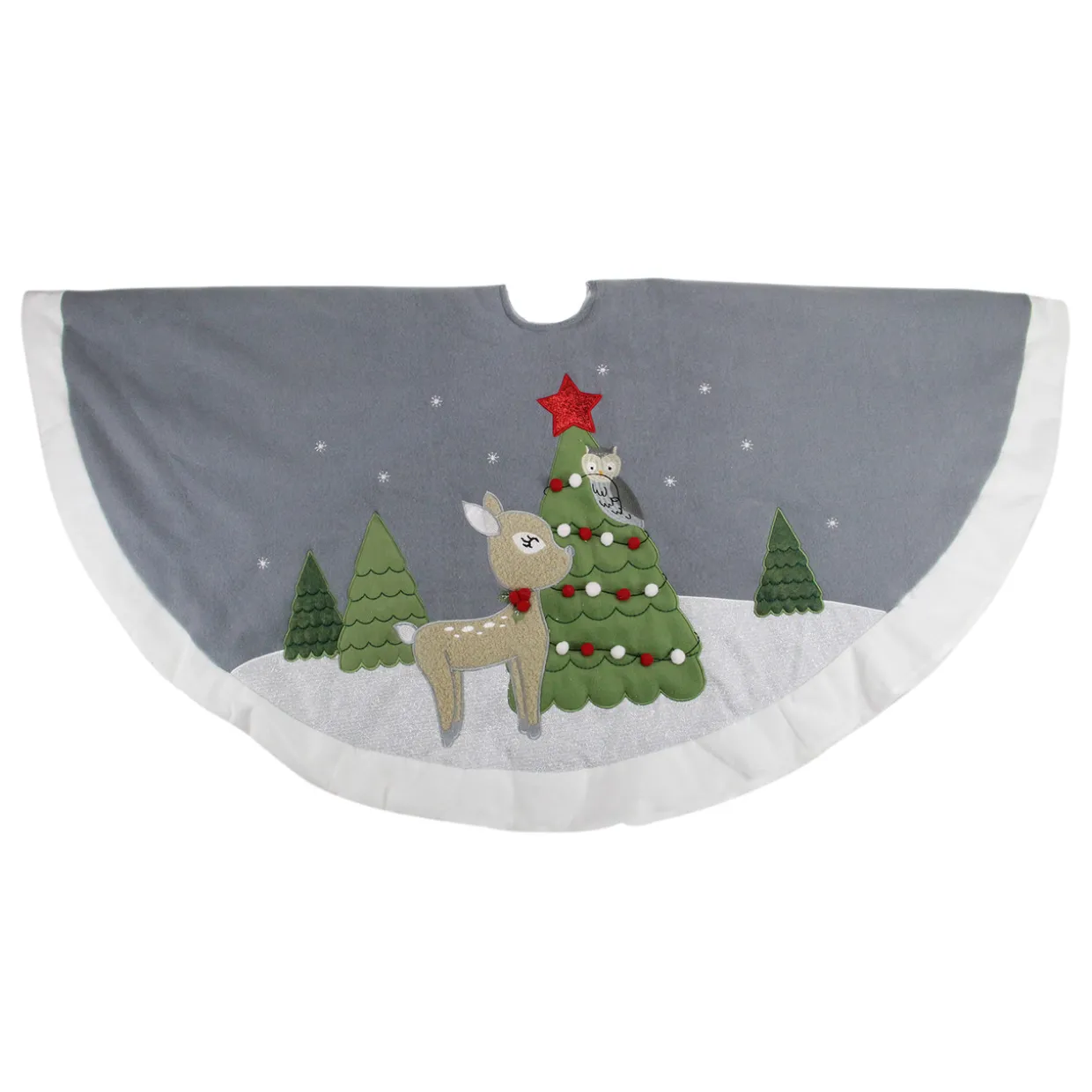 48" Gray and White Deer with Owl Christmas Tree Skirt