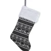 19" Gray and White Reindeer and Snowflake Knit Christmas Stocking with Faux Fur Cuff