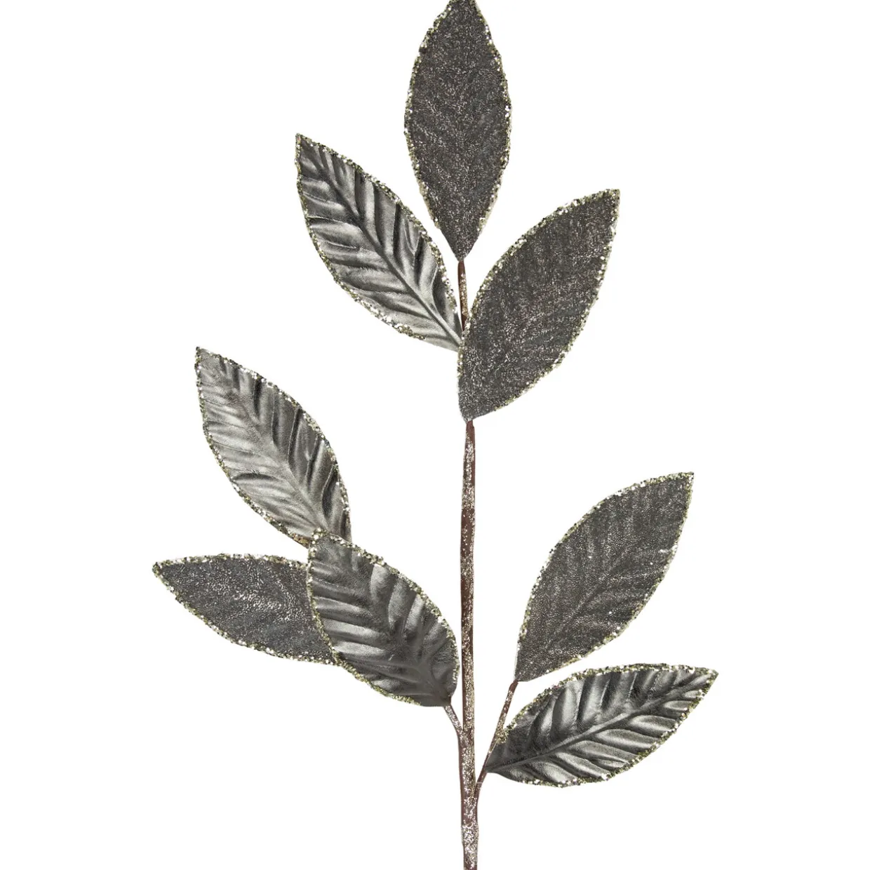 28" Gray Glitter Textured Leaves Christmas Spray