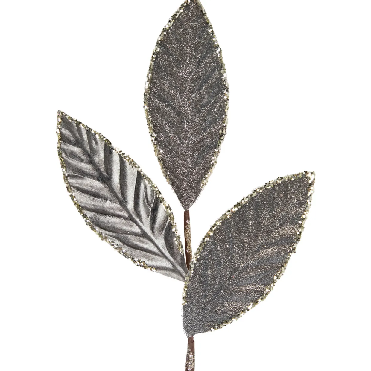 28" Gray Glitter Textured Leaves Christmas Spray