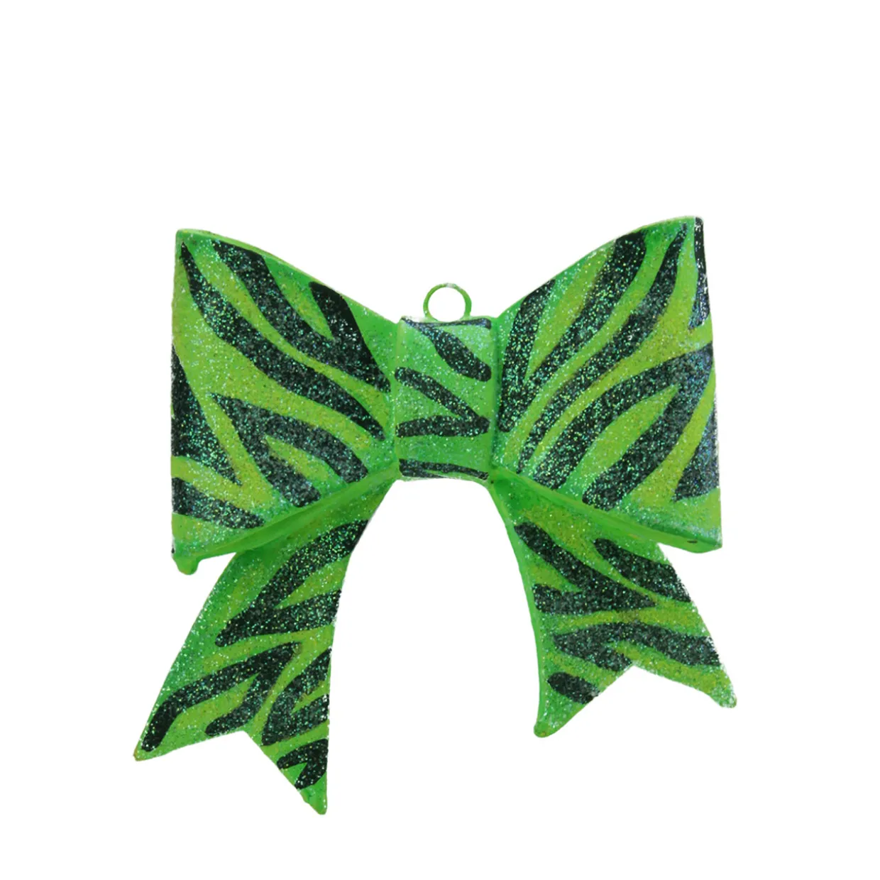 3" Green and Black Glittered Zebra Print Bow Christmas Ornament