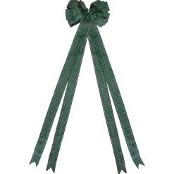 50" Green and Black Plaid 16 Loop Christmas Bow Decoration