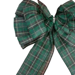 50" Green and Black Plaid 16 Loop Christmas Bow Decoration