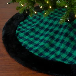 48" Green and Black Plaid Christmas Tree Skirt