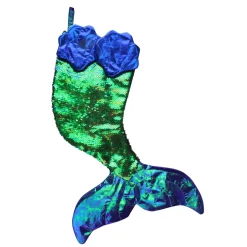 24" Green and Black Sequined Iridescent Mermaid Christmas Stocking
