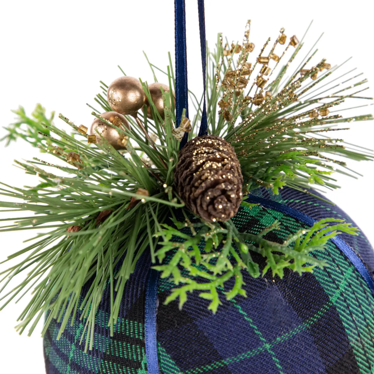 4" Green and Blue Plaid Hanging Christmas Ball Ornament