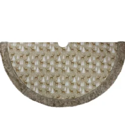 48" Green and Brown Knit Deer and Tree Christmas Tree Skirt