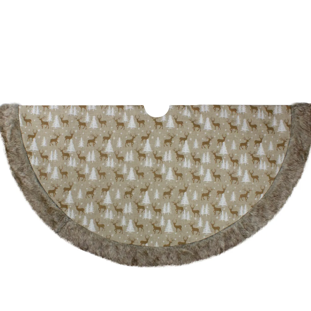 48" Green and Brown Knit Deer and Tree Christmas Tree Skirt