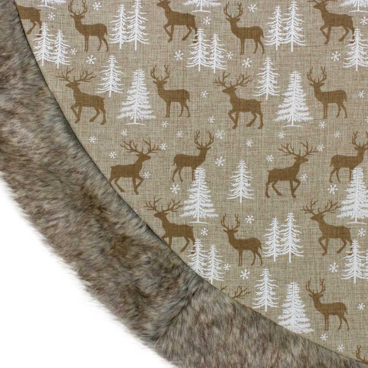 48" Green and Brown Knit Deer and Tree Christmas Tree Skirt