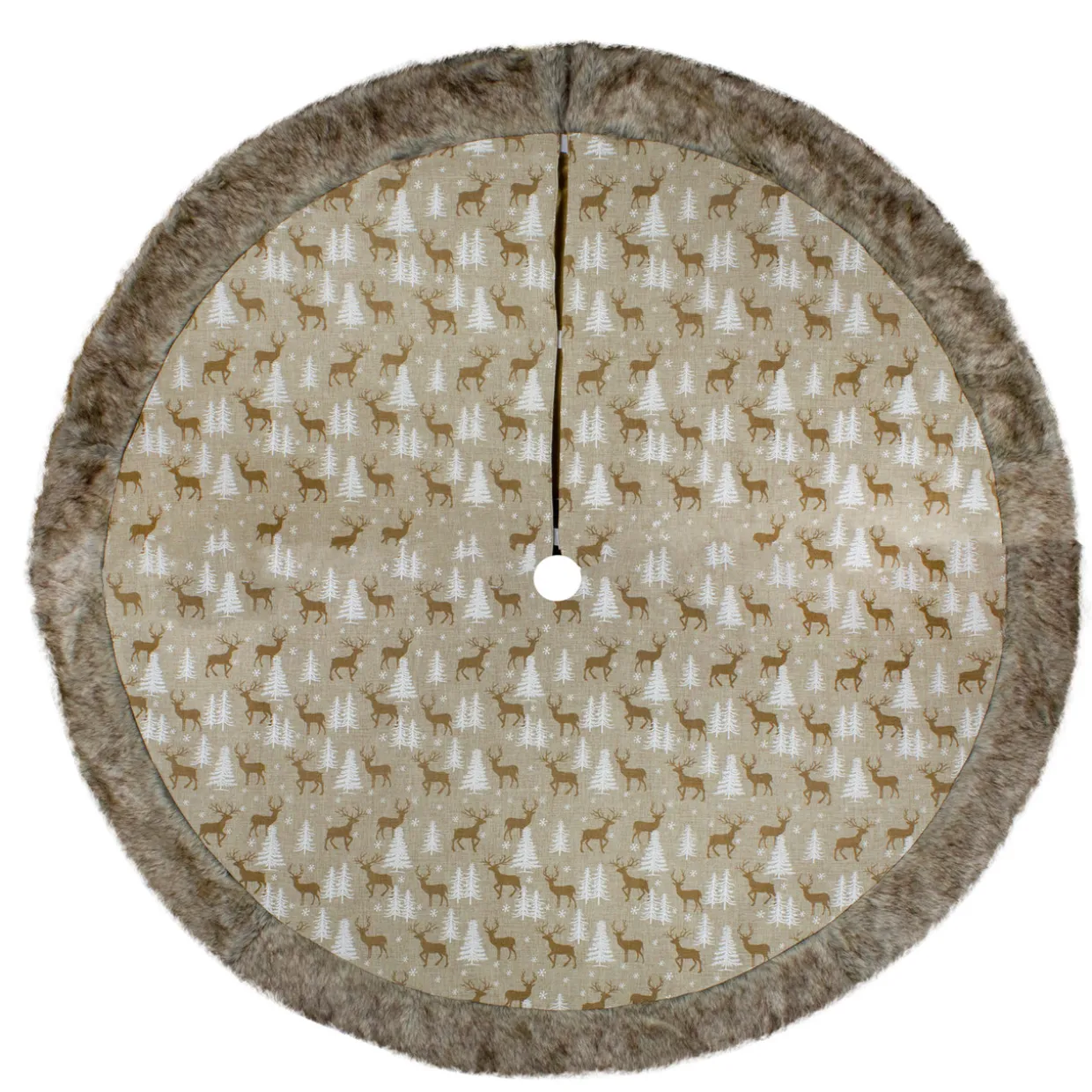 48" Green and Brown Knit Deer and Tree Christmas Tree Skirt