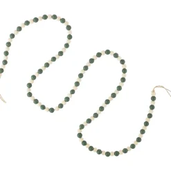 6' Green and Cream Wooden Beads Christmas Garland, Unlit