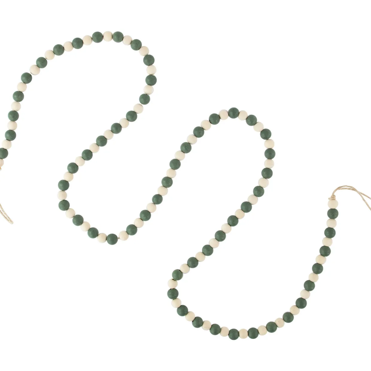 6' Green and Cream Wooden Beads Christmas Garland, Unlit