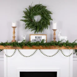6' Green and Cream Wooden Beads Christmas Garland, Unlit