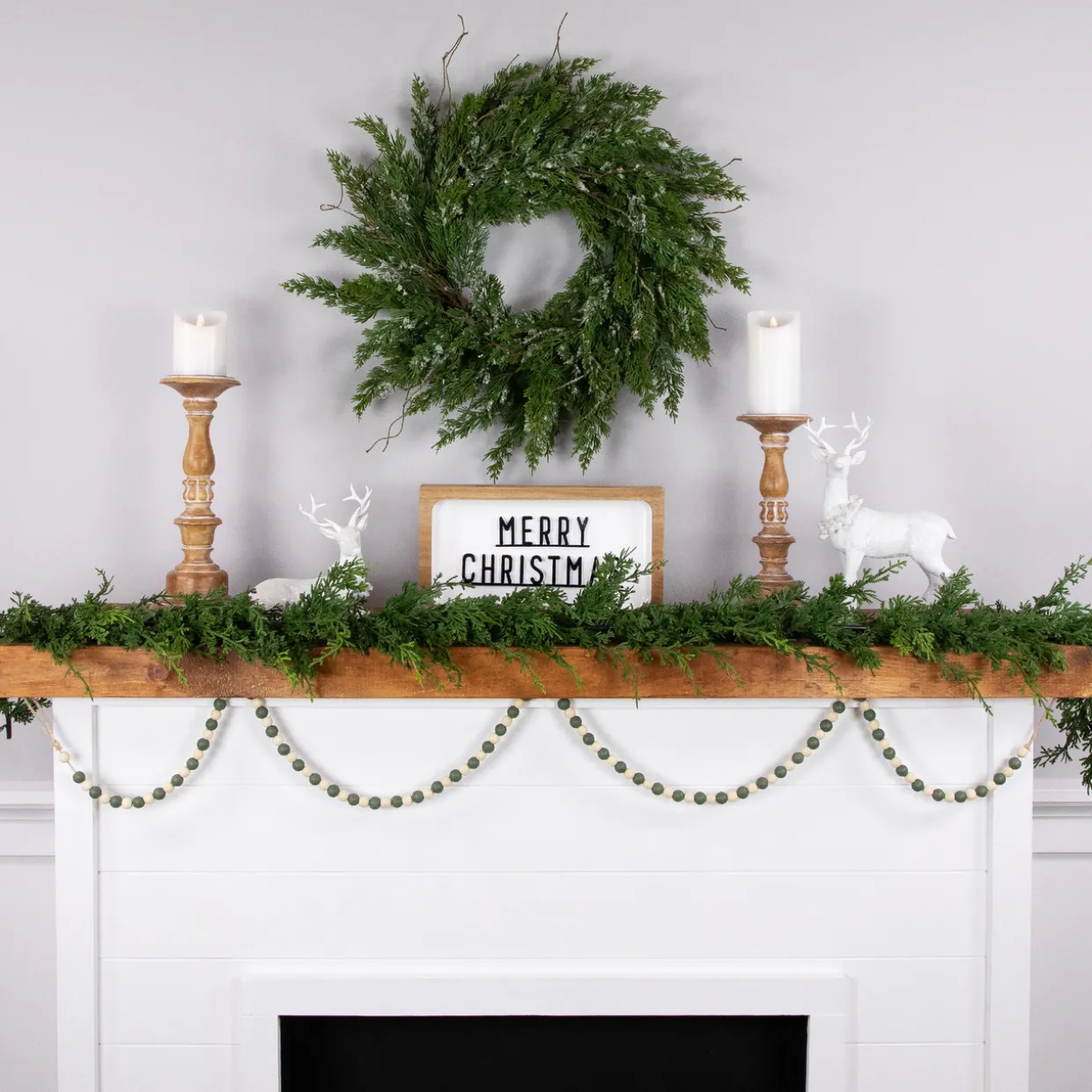 6' Green and Cream Wooden Beads Christmas Garland, Unlit
