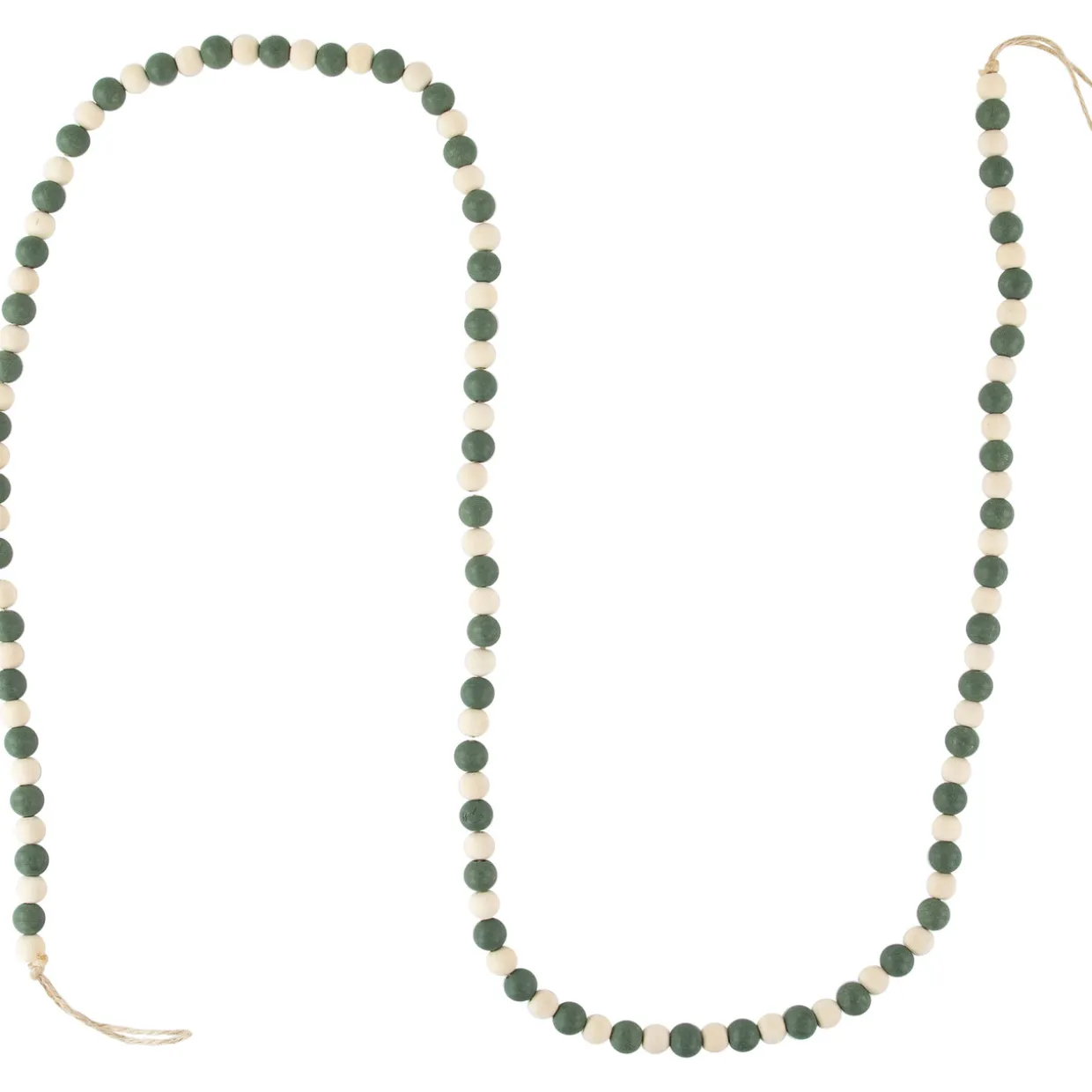 6' Green and Cream Wooden Beads Christmas Garland, Unlit