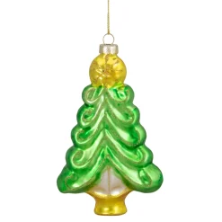 5.25" Green and Gold Glass Christmas Tree Hanging Ornament
