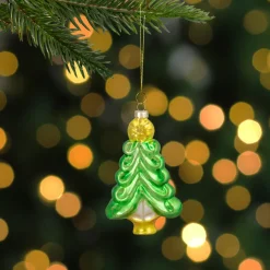 5.25" Green and Gold Glass Christmas Tree Hanging Ornament