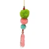 10.25" Green and Pink Pom Pom Christmas Ornament