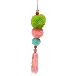 10.25" Green and Pink Pom Pom Christmas Ornament