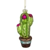 4.75" Green and Pink Potted Cactus Glass Christmas Ornament