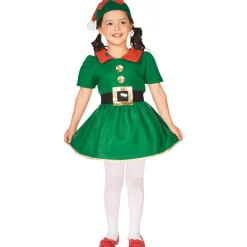 28" Green and Red Girl's Elf Christmas Costume - 6-8 Years