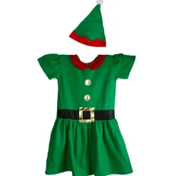 28" Green and Red Girl's Elf Christmas Costume - 6-8 Years