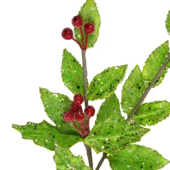 28.25" Green and Red Glittered Holly Berry Christmas Spray