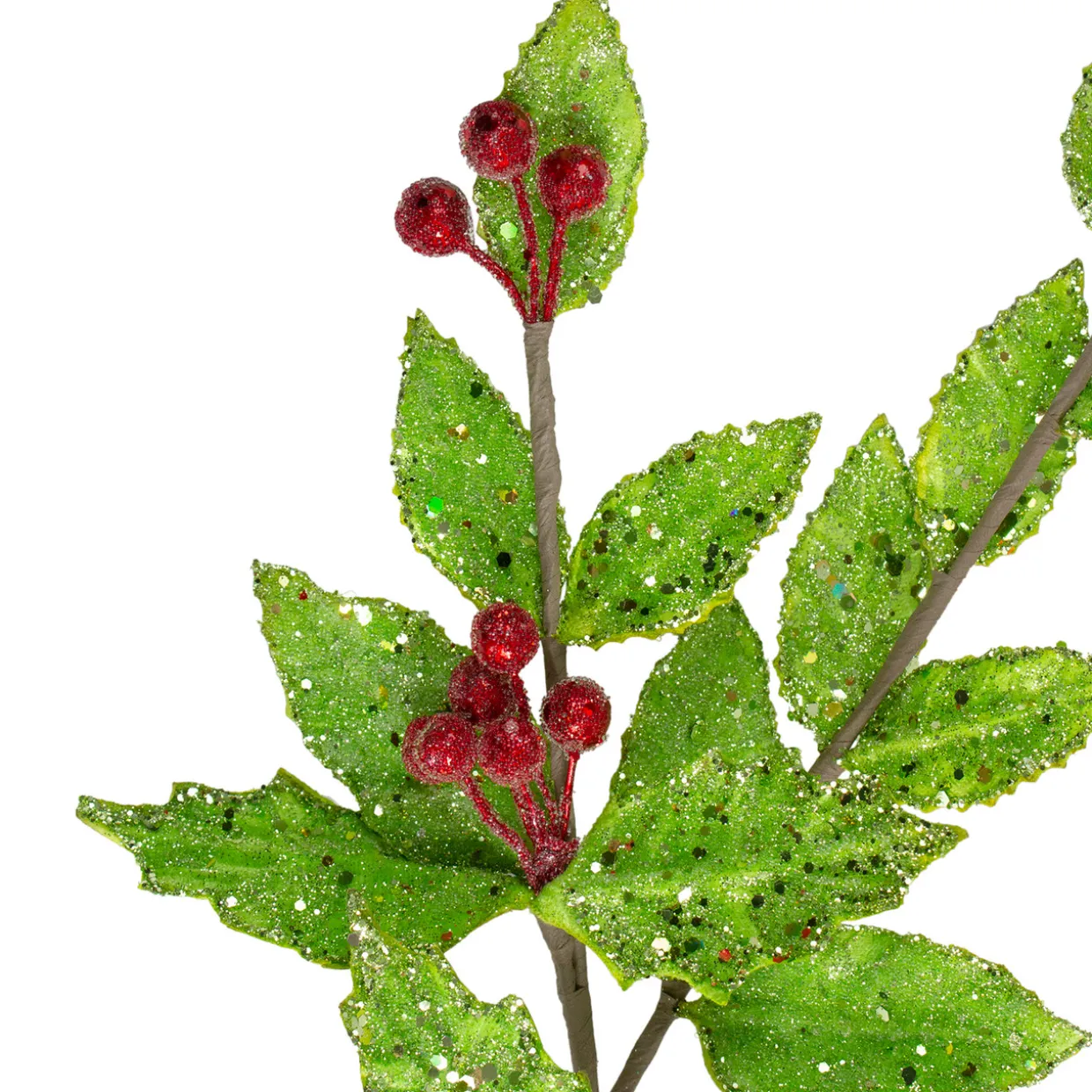 28.25" Green and Red Glittered Holly Berry Christmas Spray