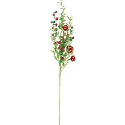 32" Green and Red Jingle Bells and Berry Artificial Glitter Christmas Spray